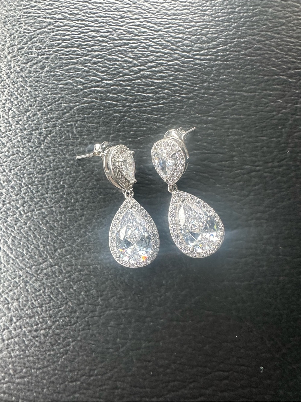 Classic Silver Teardrop Cubic Zirconia Drop Earrings - White